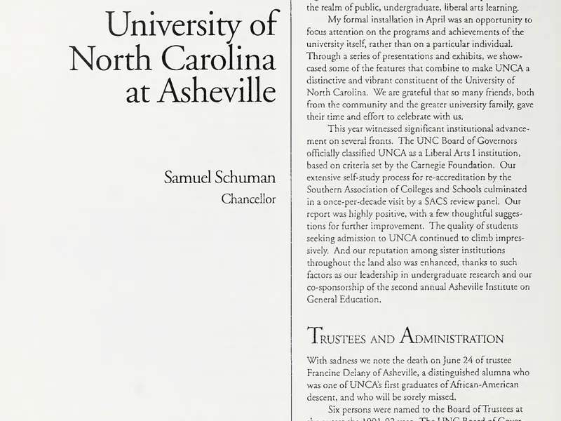 1991-1992 UNCA From UNC President Report